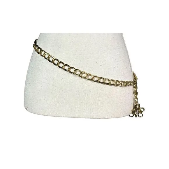 Chain Link Waist Belly Belt Size Small Gold Tone Unbranded Statement Adjustable - Picture 1 of 7
